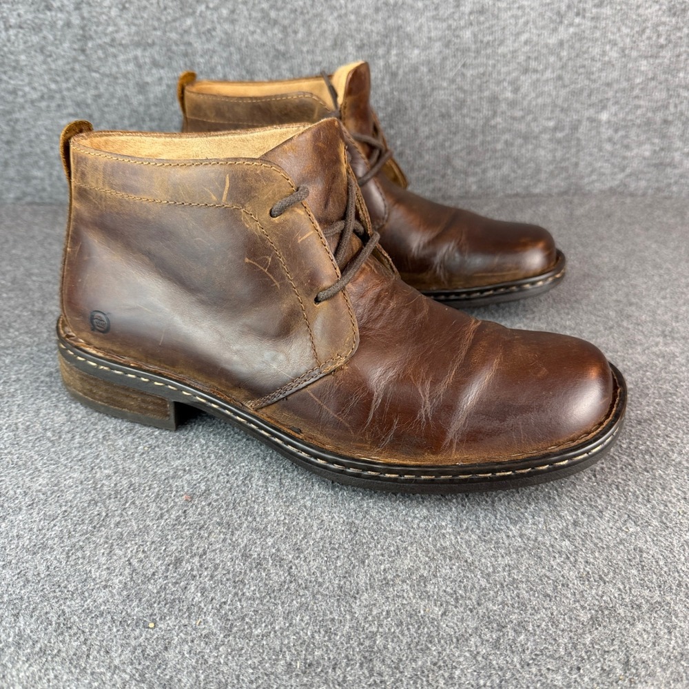 Born Mens Brown Leather Chukka Boots Size 8M Solid Round Toe Lace Up Casual